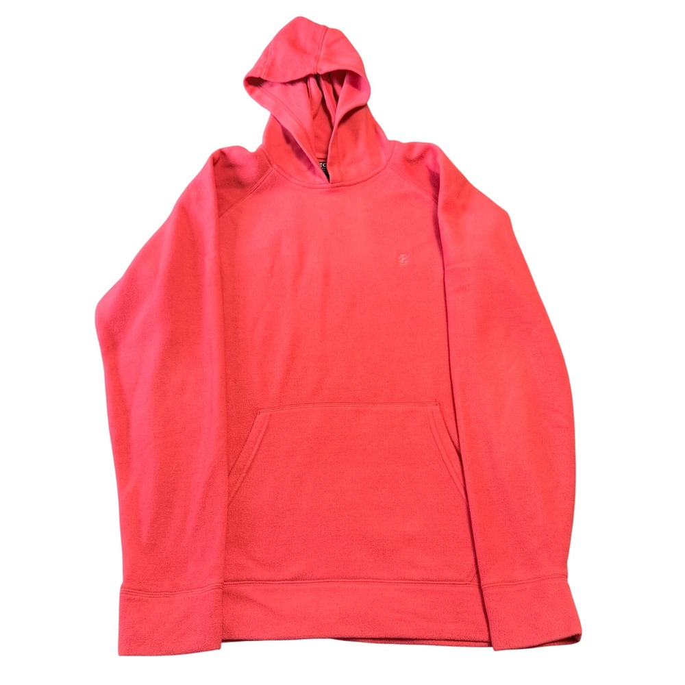 IZOD Unisex Fleece Hoodie Coral Red‎ Pullover Sweatshirt Large Kangaroo Pocket L